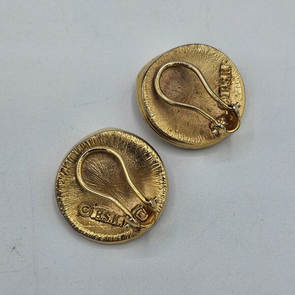 Vintage BSK Gold Tone Textured Swirl Round Brooch Clip-On Earrings Demi Parure - Picture 5 of 8